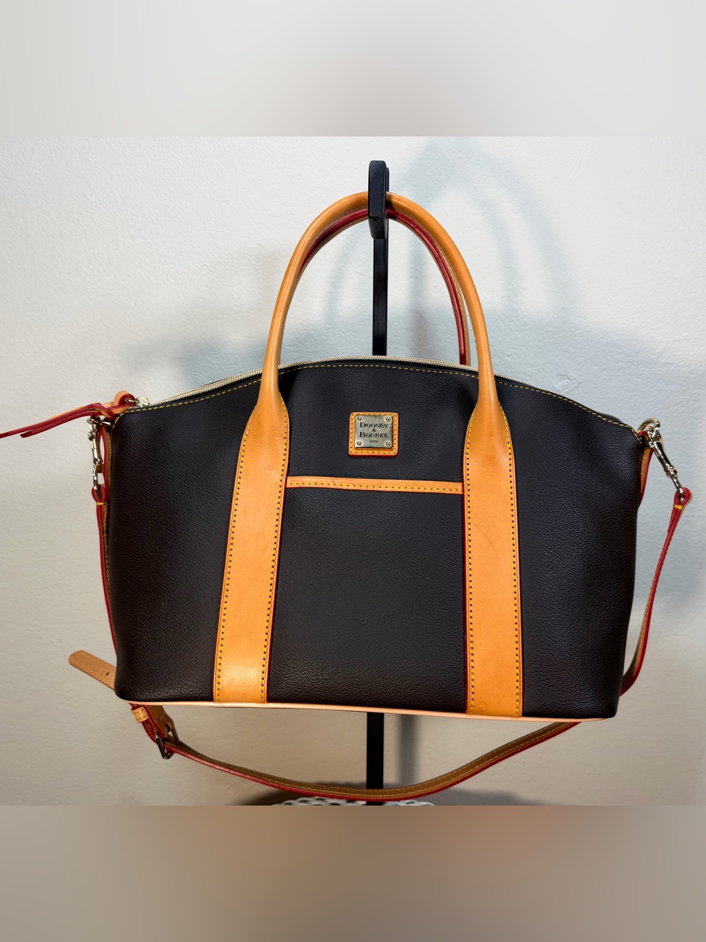 Dooney & Bourke Madeline Satchel Brown And Tan Leather With A Red Interior En057